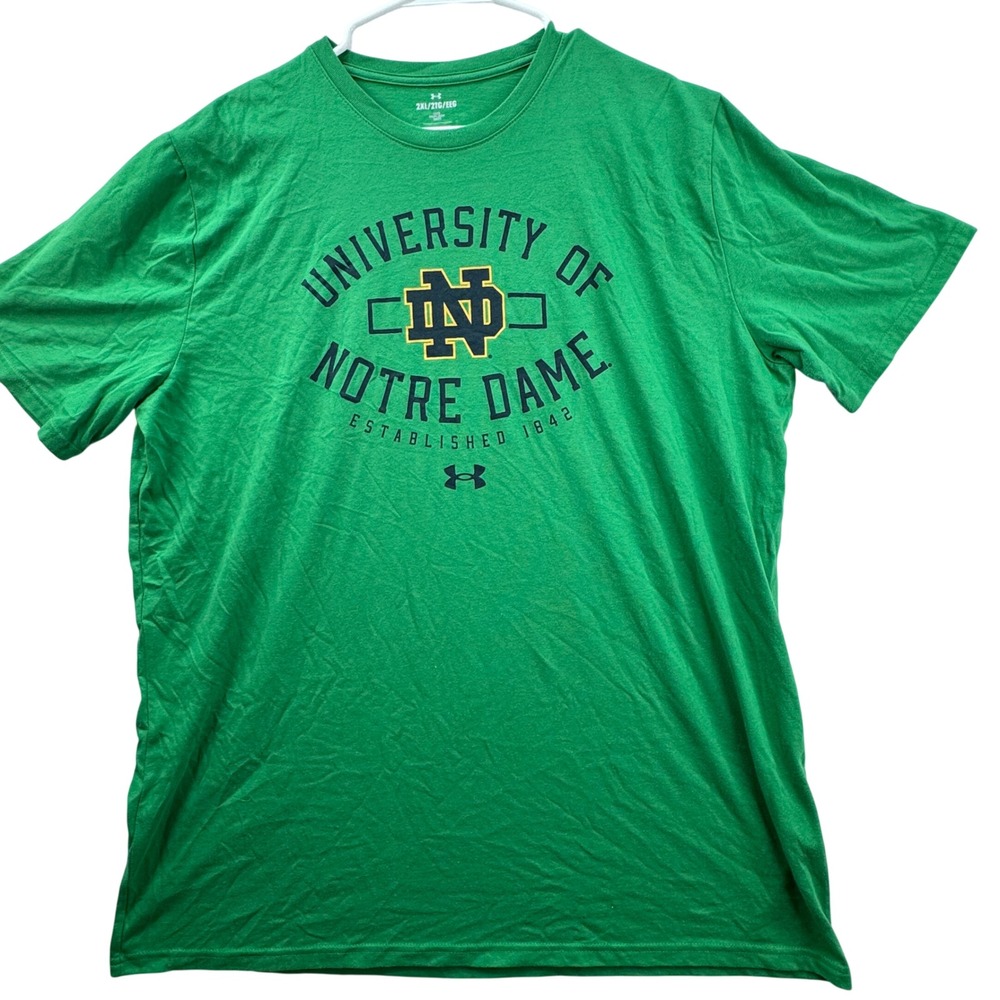 Under Armour University Notre Dame T-Shirt Mens 2XL Green SS Collegiate